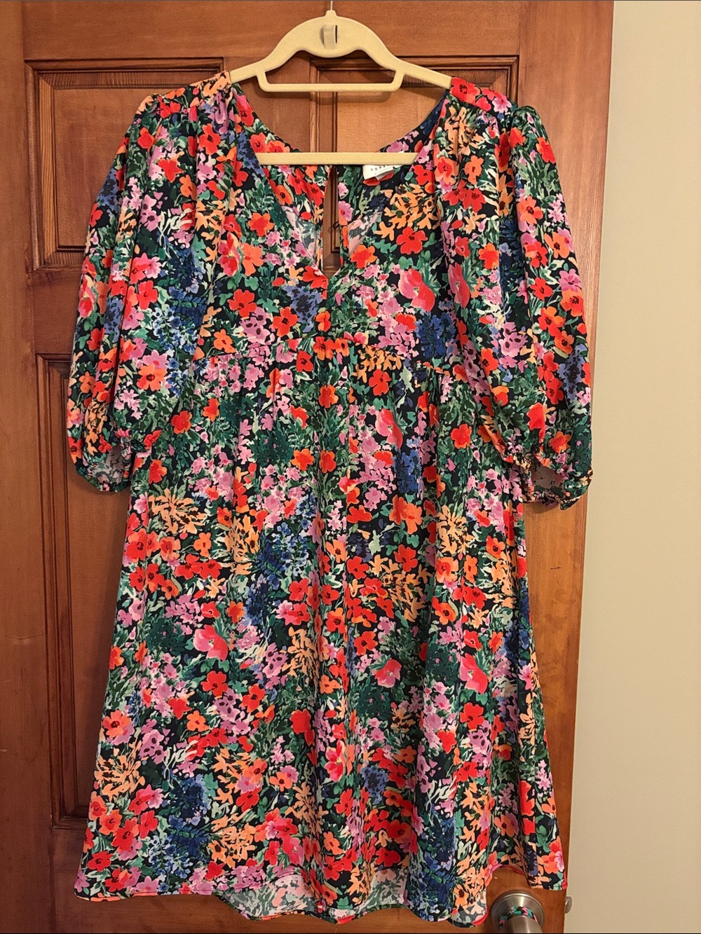 Women’s Maternity Floral Puff-Sleeve Dress in Multicolor